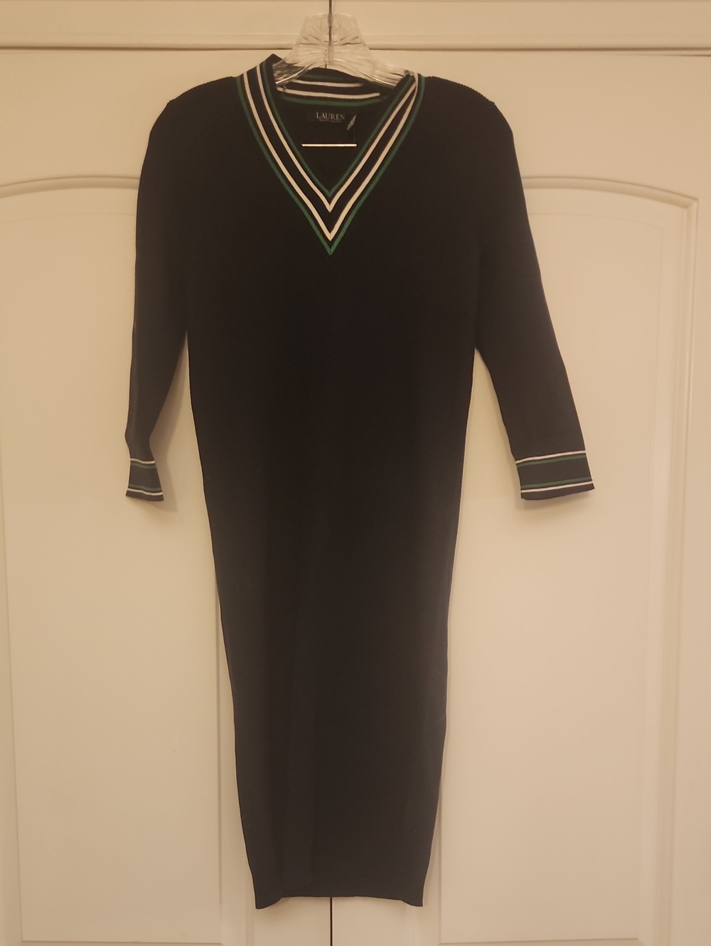 Lauren Ralph Lauren Black Midi Dress with Green and White Trim